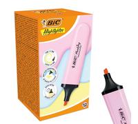 BIC Marking Highlighter Flat Highlighter Marker Pack of 12 Plastic Highlighter Pen with Pastel Pink Ink Highlighter Pens for Smooth Notes Precise Highlights Ideal for School and Office