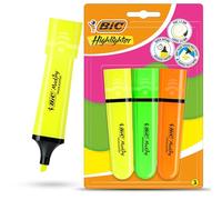 BIC Marking Highlighter Flat Highlighter Marker Pack of 3 Plastic Highlighter Pen with Fluorescent Assorted Neon Ink Highlighter Pens for Smooth Notes Precise Highlights Ideal for School and Office