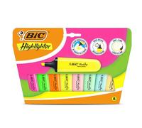 BIC Marking Highlighter Flat Highlighter Marker Pack of 8 Plastic Highlighter Pen with Assorted Pastel & Neon Ink Highlighter Pens for Smooth Notes Precise Highlights Ideal for School and Office