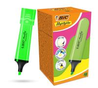 BIC Marking Highlighter Flat Highlighter Marker Plastic Highlighter Pen with Fluorescent Green Neon Ink Highlighter Pens for Smooth Notes Precise Highlights Ideal for School and Office (Pack of 12)