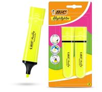BIC Marking Highlighter Flat Marker Neon Yellow, Modular Tip for Bold and Precise Tasks, Quick-Dry Ink, Ideal for Work, School, and Projects (Pack of 2)