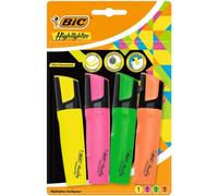 Bic Bic Highlighter Pen with Clip Chisel Tip 1.7-4.8mm Assorted Colours (Pack 4)