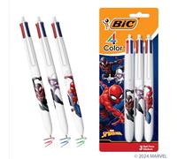BIC Marvel Spider-Man Theme Retractable Ballpoint Pens, 4 Colours - Multi Purpose Medium Point - Assorted Ink - 3 Pack