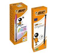 BIC Matic Original Mechanical Pencils Pack of 1, 0.7 mm Black with Eraser, BIC Cristal Fun Ballpoint Pens With Wide Tip (1.6mm) Pens Pack of 20 Assorted Colours for School and Office Use