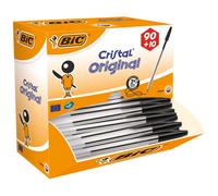 BIC Cristal Original Ballpoint Pens, Every-Day Biro Pen, Fine Point (1.0mm), Ideal for School, Black Ink, Pack of 100
