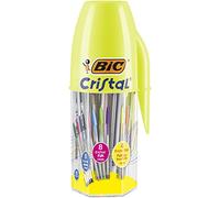 Bic Megatubo Set of 20 Cristal Original Coloured Ballpoint Pens (1.0 mm Tip), Cristal Fun and Fluo (Tip 1.6 mm), School and Home Stationery, Gift Idea