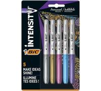 BIC Metallic Permanent Markers - Pack of 5 - Variety of Metallic Colours - For Dark and Light Surfaces - Low Odour (assorted model)
