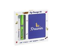 Bic My Message Dreamer Kit - Stationery Kit w/ 1 Ballpoint Pen 4 Colours/ 1 Highlighter Grip Green/ 1 A6 White Notebook, Multicolor, (Pack of 1) Bic Multicolor