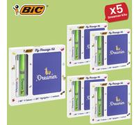 Bic My Message Dreamer Kit - Stationery Kit with 1 Ballpoint Pen 4 Colours/ 1 Highlighter Grip Green/ 1 A6 White Notebook, Multicolor, 5 Packs Bic Multicolor