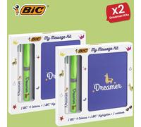 Bic My Message Dreamer Kit - Stationery Kit with 1 Ballpoint Pen 4 Colours/ 1 Highlighter Grip Green/ 1 A6 White Notebook, Multicolor, 2 Packs Bic Multicolor