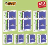 Bic My Message Dreamer Kit - Stationery Kit with 1 Ballpoint Pen 4 Colours/ 1 Highlighter Grip Green/ 1 A6 White Notebook, Multicolor, (10 Packs Bic Multicolor