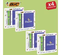 Bic My Message Dreamer Kit - Stationery Kit with 1 Ballpoint Pen 4 Colours/ 1 Highlighter Grip Green/ 1 A6 White Notebook, Multicolor, 4 Packs Bic Multicolor