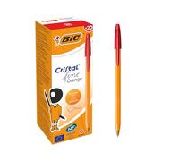 BIC Orange Fine Ballpoint Pens, Fine Point (0.8 mm), Red Ink, Box of 20 - Writing Pens with Long-Lasting Ink