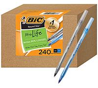 BiC PENS large bulk pack of 240 ink pens, Bic Round Stic Xtra Life Ballpoint Pens Medium point 1.0 mm, 120 black pens & 120 Blue pens in Box combo pack