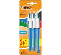 BIC 4 Colours Original, Retractable Ballpoint Pens, Ideal for School, Medium Point (1.0mm), Multi-coloured, Pack of 3