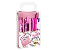 BIC Pink & Purple Set - 1 Pencil Case, 2 Ball Pens/1 Erasable Gel Pen/1 Graphite Pencil with Eraser/1 Writing Felt Pen/3 Permanent Markers/1 Mechanical Pencil