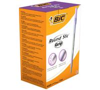 BIC Round Stic Grip Ballpoint Pens - Value Pack of 40 Pens for Office - Purple Colour - Smooth Writing and Comfortable Grip