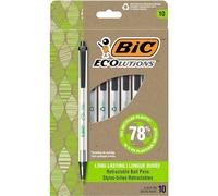 BIC® Revolution Clic Stic Retractable Ball Pens, Medium Point, 1.0 mm, 62% Recycled, Semi-Clear Barrel, Black Ink, Pack of 10 Pens