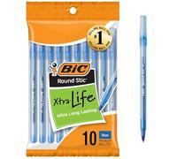BIC Round Stic Ball Pens, Medium Point, Blue, 10-Count