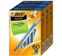 BIC Round Stic Xtra Life Ballpoint Pen, Medium Point (1.0mm), Blue, 60-Count