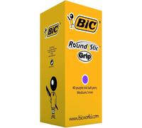 Bic Round Stic Grip Ballpoint Pen with Purple Ink (Pack of 40)
