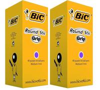 BIC Round Stic Grip Ballpoint Pens - Value Pack of 80 Pens for Office - Purple Colour - Smooth Writing and Comfortable Grip