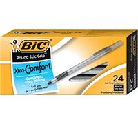 Bic Round Stic Grip Extra Comfort Ballpoint Pens 2, Multi-Colour, 24 Count (Pack of 1)