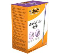 BIC Round Stic Grip Purple Ballpoint Pen Pack of 40