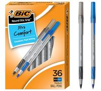 BIC Round Stic Grip Xtra Comfort Assorted Colors Ballpoint Pens, Medium Point (1.2mm), 36-Count Pack