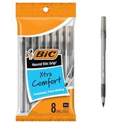 BIC Round Stic Grip Xtra Comfort Ball Pen, Medium Point (1.2 mm), Black, 8-Count