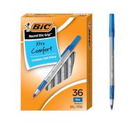 BIC Round Stic Grip Xtra Comfort Ball Pen, Medium Point (1.2 mm), Blue, 36-Count