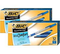 BIC Round Stic Grip Xtra Comfort Ball Pen Medium Pt 1.2mm Blue 2DOZEN GSMG11BE