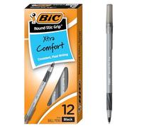 BIC Round Stic Grip Xtra Comfort Ball Pen Fine Point .8mm Black 3DOZEN GSFG11-BE