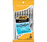 BIC Round Stic Grip Xtra Comfort Ballpoint Pen, Medium Point (1.2mm), Black, 8-Count