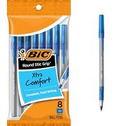 BIC Round Stic Grip Xtra Comfort Ballpoint Pen, Medium Point (1.2mm), Blue, 8-Count