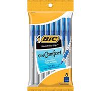 BIC Round Stic Grip Xtra Comfort Ballpoint Pen, Medium Point (1.2mm), Blue, 8-Count
