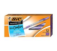 BIC Round Stic Grip Xtra Comfort Ballpoint Pen, Medium Point (1.2mm), Purple, 12-Count