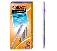 BIC Round Stic Grip Xtra Comfort Ballpoint Pen, Medium Point (1.2mm), Purple, 12-Count