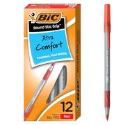 BIC Round Stic Grip Xtra Comfort Ballpoint Pen, Medium Point (1.2mm), Red, 12-Count