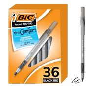 BIC Round Stic Grip Xtra Comfort Black Ballpoint Pens, Medium Point (1.2mm), 36-Count Pack, Perfect Writing Pens With Soft Grip for Superb Comfort and Control