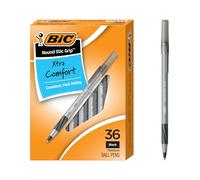 BIC Round Stic Grip Xtra Comfort Black Ballpoint Pens, Medium Point (1.2mm), 36-Count Pack, Perfect Writing Pens With Soft Grip for Superb Comfort and Control