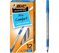 BIC Round Stic Grip Xtra Comfort Blue Ballpoint Pens, Medium Point (1.2mm), 12-Count Pack
