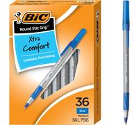BIC Round Stic Grip Xtra Comfort Blue Ballpoint Pens, Medium Point (1.2mm), 36-Count Pack