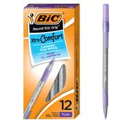 BIC Round Stic Grip Xtra Comfort Ballpoint Pen, Medium Point (1.2mm), Purple, 12-Count