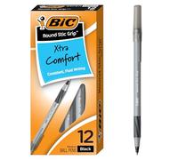 BIC Round Stic® Grip™ Xtra-Comfort Medium Ball Point Pen, Black, 12 Pack