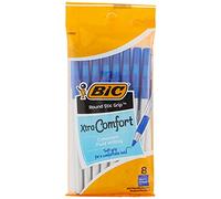 BIC Round Stic Grip Xtra-Comfort Medium Ball Point Pen, Blue, 8 Pack