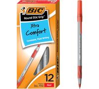 BIC Round Stic Grip Xtra Comfort Red Ballpoint Pens, Medium Point (1.2mm), 12-Count Pack