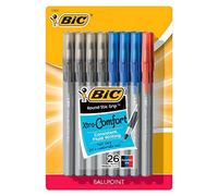 Bic Round Stic Grip Xtra Comfort Stick Ball Point Pens, 1.2mm, Medium Point, Assorted Colors, Pack of 26