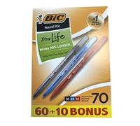 BIC Round Stic Medium 70 Ball Pens inc 35 Black 23 Blue & 12 Red - Less than 10p per Pen