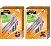 BIC Round Stic Xtra Life Assorted Ink Ballpoint Pens, Medium Point (1.0mm), 60-Count Pack of Bulk Pens, Flexible Round Barrel for Comfortable Writing, No. 1 Selling Ballpoint Pens (Pack of 2)